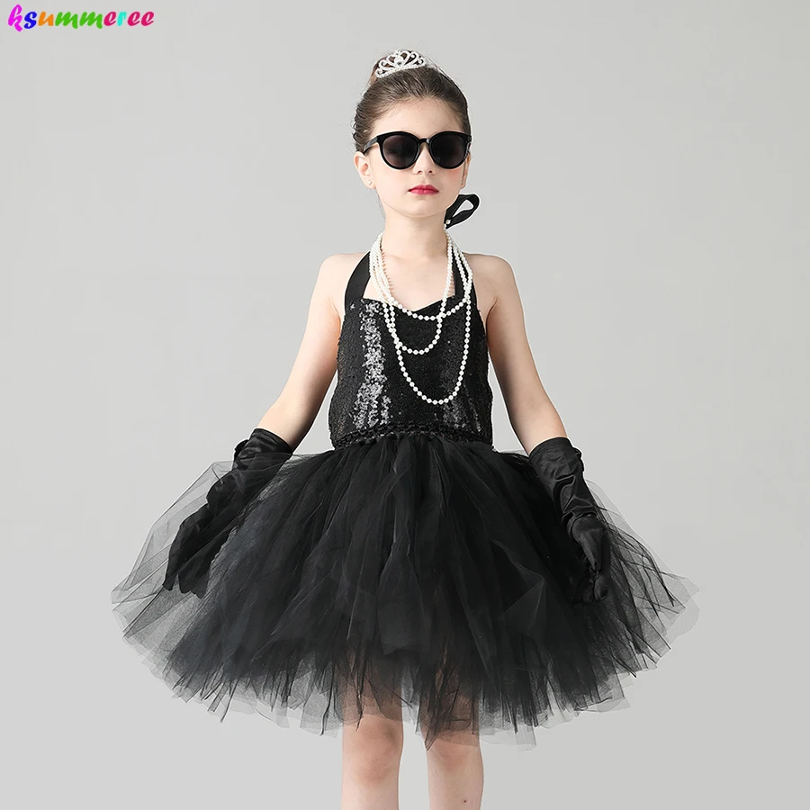 Child's Breakfast at Tiffany's Holly Golightly Costume Set Sequin Black  Audrey Hepburn Tutu Dress Kids Birthday Party Prom Dress - AliExpress 1501