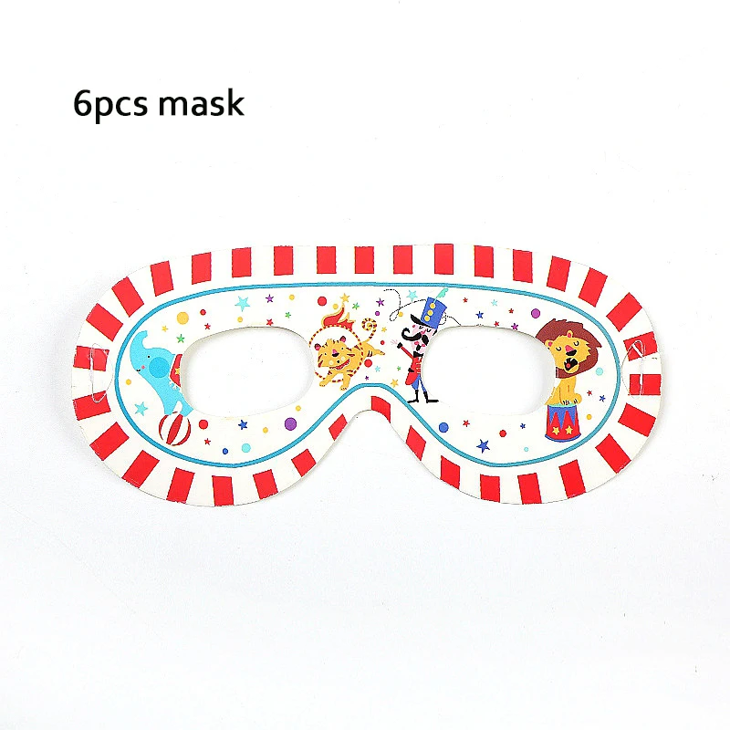 Mask 6pcs Цирковая тематика, Лев, тигр, слон, клоун, на день рождения, одноразовая посуда для вечеринки, бумажные изделия, товары для декора - Цвет: Mask 6pcs