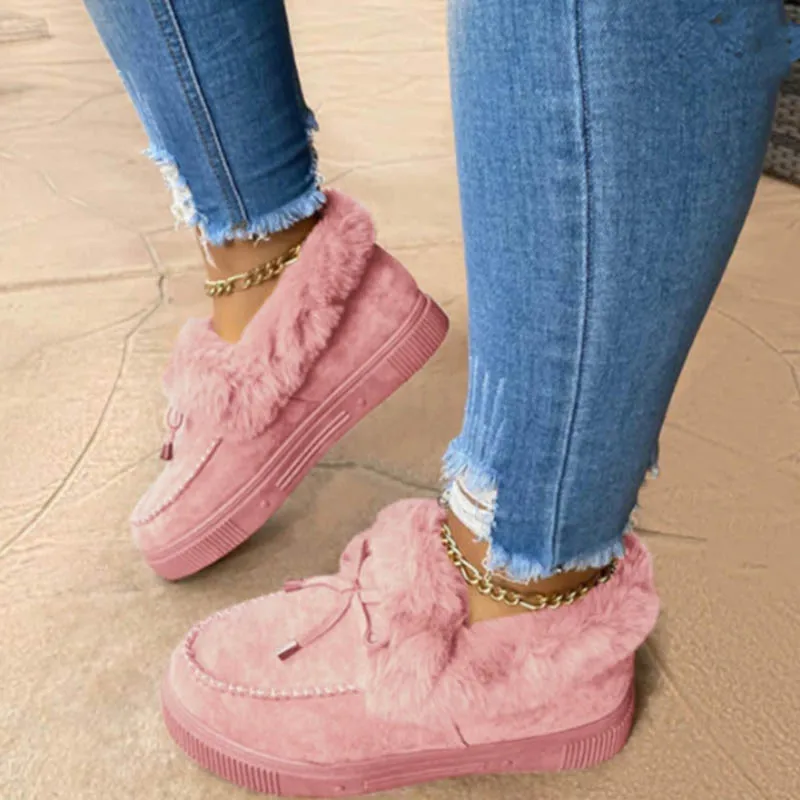 2020 Women New Winter Cotton Shoes Plush Warm Snow Boots Ladies Casual Flat Short Boots Solid Color Furry Females Feetwear
