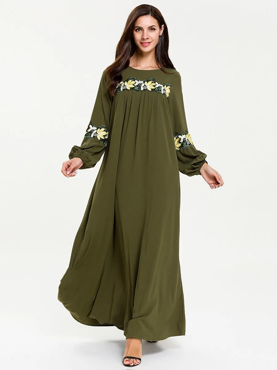 Girls Abaya Muslim Embroidery Maxi Dress Ethnic Children's Wear Family Matching Outfits Kimono Long Robes Eid Ramadan Islamic