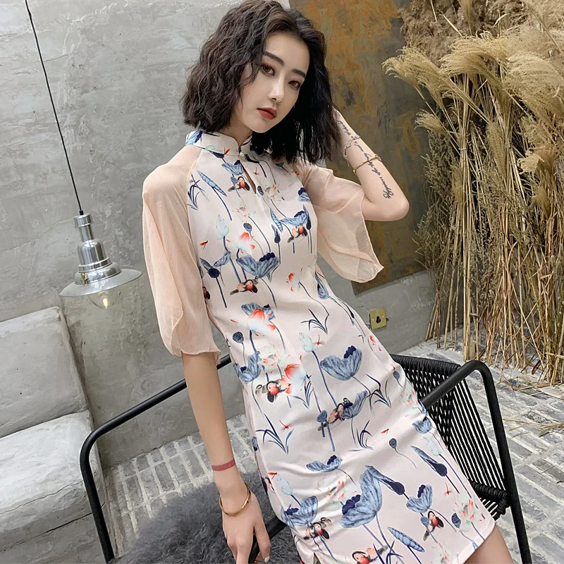 Женское платье cheongsam длиной до пола, Сетчатое платье qipao vestidos, Восточное свадебное вечернее платье, китайское платье