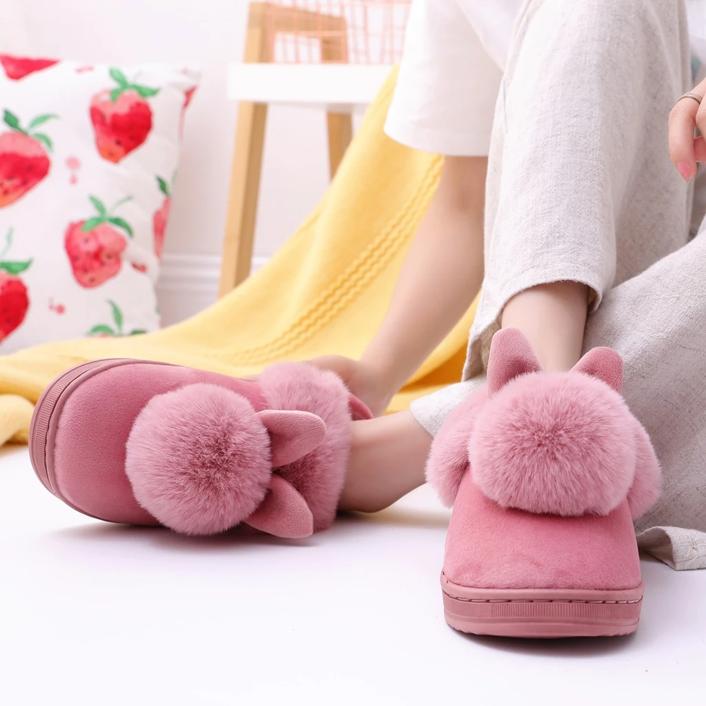 SAGACE Women House Slippers Plush Winter Warm Shoes Home Furry Rabbit Ears Indoor Slippers Soft Comfort Footwear Shoe 1128