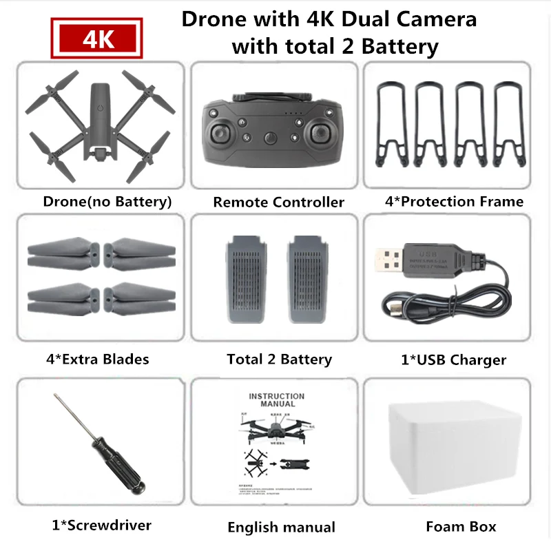 4K Foam Box 2 Мини-Дрон 4K WiFi FPV HD Двойная камера оптический поток Следуйте Квадрокоптер режим удержания высоты складной вертолет игрушка подарок для начинающих - Цвет: 4K Foam Box 2