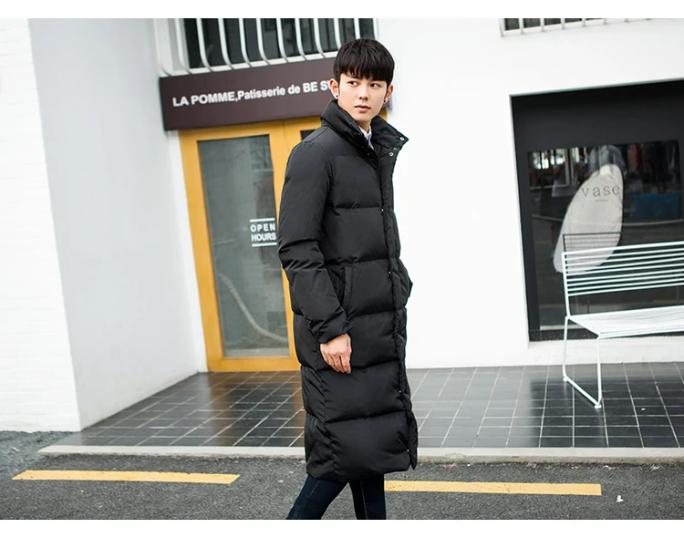 Winter Men Korean-style Mid-length over-the-Knee Stand Collar down Coat Plus-sized Large Size Slim Fit Cotton Coat