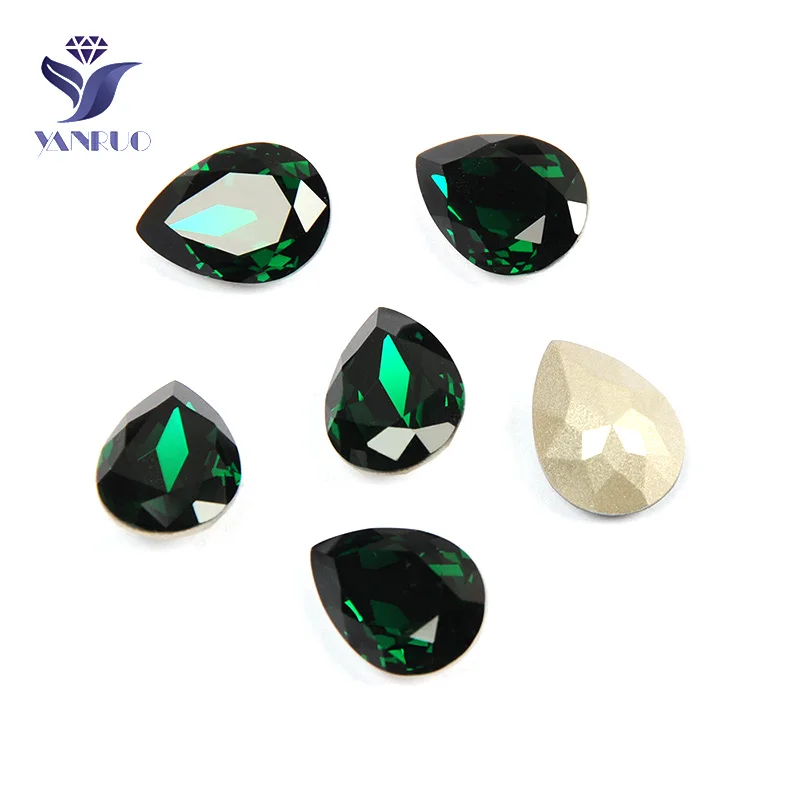 Emerald Yanruo, 4320, свисающие стеклянные стразы для рукоделия, камни, точка назад, алмазные каплевидные камни, кристаллы для одежды - Цвет: Emerald