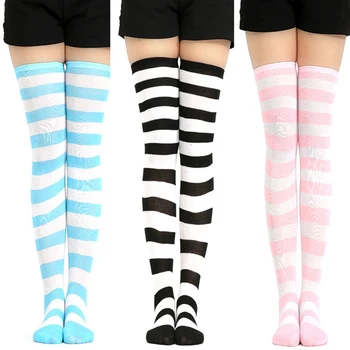 

Lovely Girls' Stockings Women's Japanese Style Striped Knee Socks Thigh Socks Cosplay Anime Women Socks Wholesale