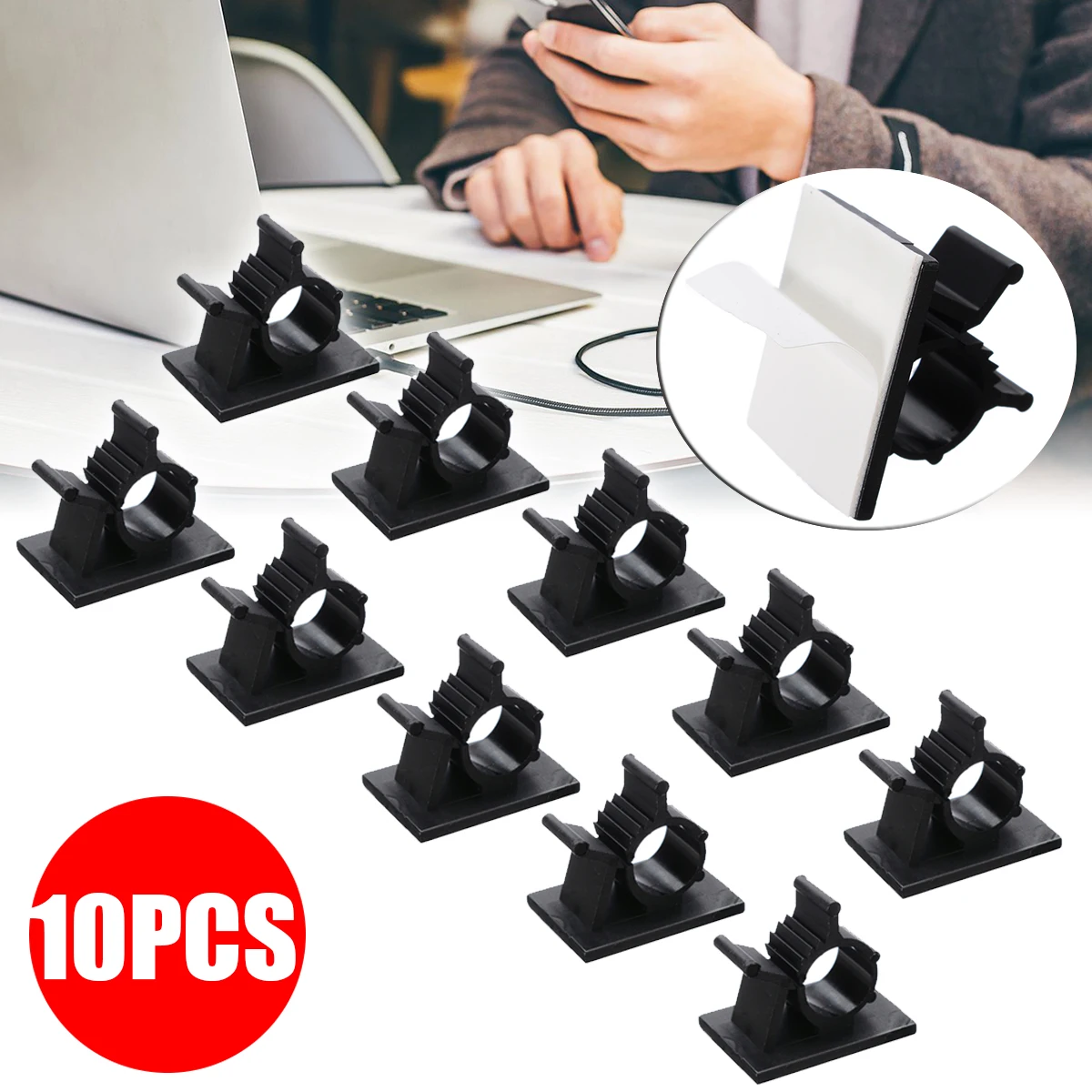 Clips de câble adhésifs, bureau de gestion, support de fil mural, pince à  fil, fixateurs, attaches, 10 pièces par lot - AliExpress