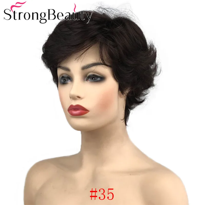 StrongBeauty короткий кудрявый парик из синтетических волос натуральный черный/коричневый/серебристо-серый парики для женщин 6 цветов на выбор