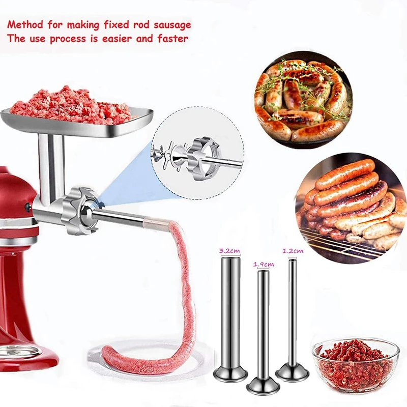 For Kitchenaid Stand Mixer Metal Food Grinder Attachment Slicer And Shredder Meat Kitchen Accessories Sausage Stuffer Tubes