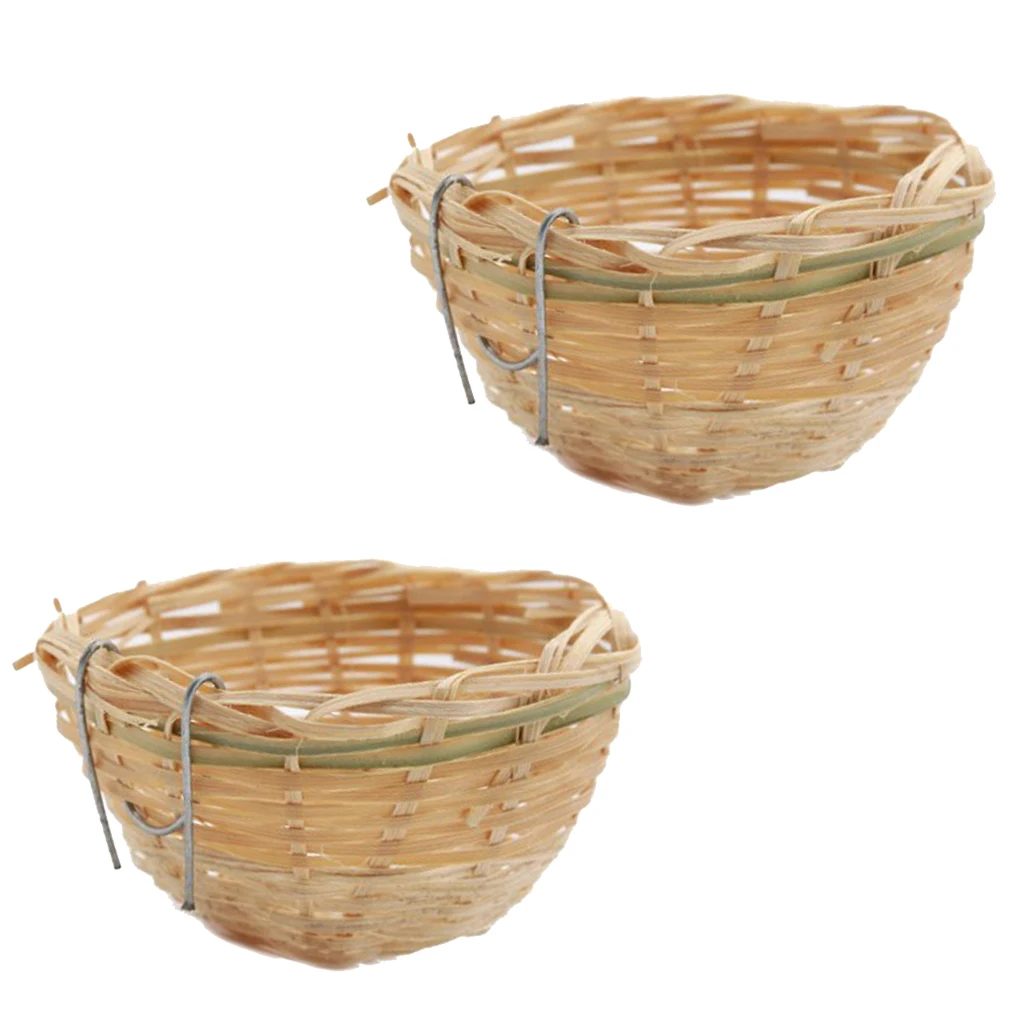 2Pcs Handwoven Bamboo Bird Nest Cage House Hatching Breeding Cave for Parrot, Canary or Cockatiel or Other Birds