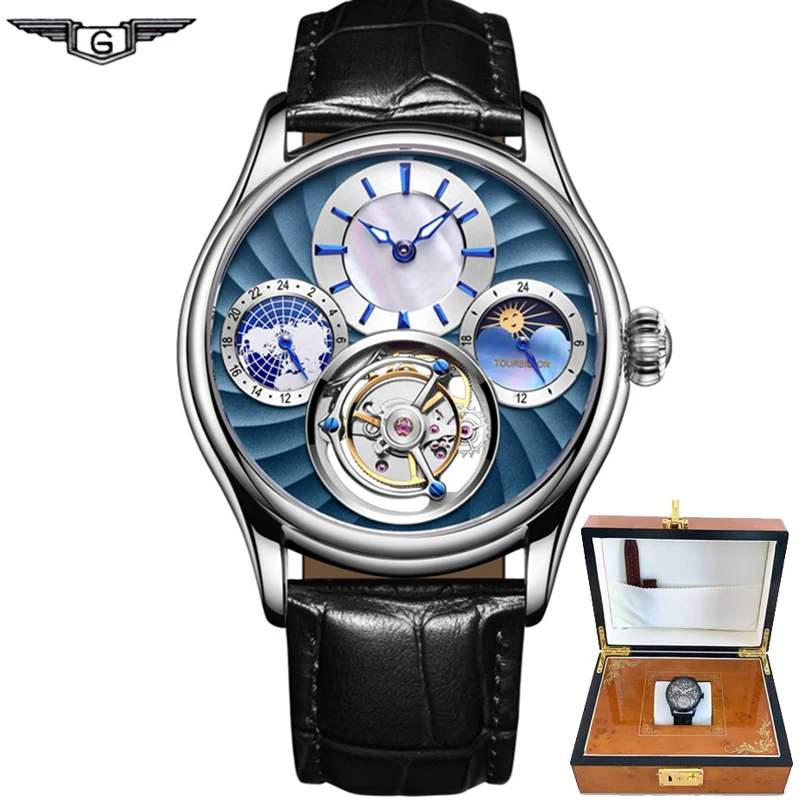 Оригинальные часы Tourbillon GUANQIN новинка 2019 мужские водонепроницаемые механические