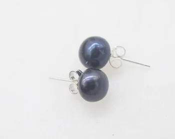 

one pair deep black coin stud silver925 freshwater pearl earrings wholesale beads FPPJ nature