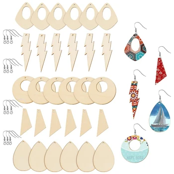 

Unfinished Wood Earring Pendant with 100 Pieces Earring Hooks and 100 Pieces Jump Rings,for Crafts DIY Jewelry Making