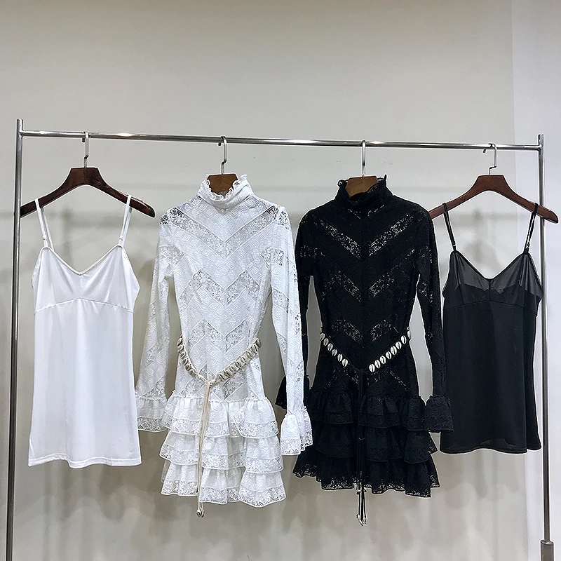 Роскошное подиумное женское платье осеннее Австралийское Фирменное модное прозрачное многослойное кружевное расклешенное черное белое мини-платье