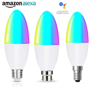 

Smart LED Candle Bulb WIFI Lamp 6W AC85-265V E27 E14 B22 E26 Dimmable Light APP Remote Control Work with Alexa Google Home