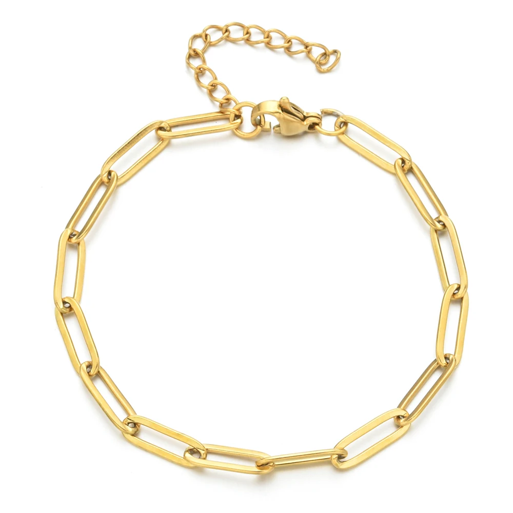 ZMZY-Pulseras de cadena de acero inoxidable para hombre y mujer, joyería de Color dorado, cadena ovalada ajustable, DIY