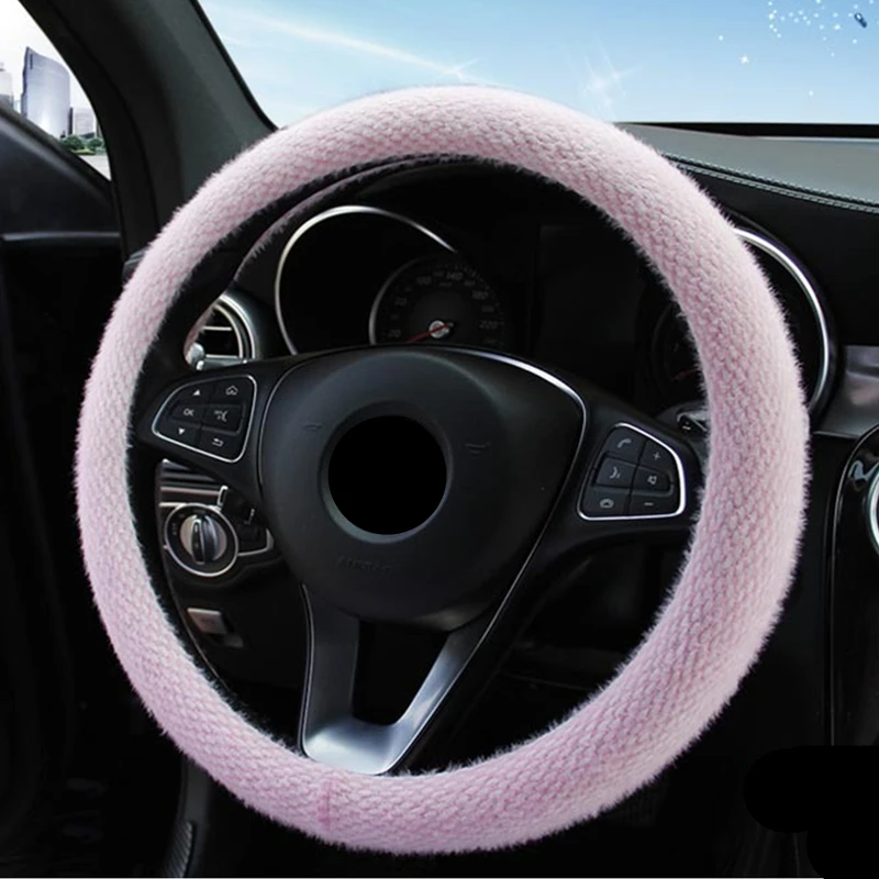 

38CM Cover On The Steering Wheel Long Plush Winter Non-Slip Warm Steering Wheel Cover Car Accessories Interior Steering-Wheel