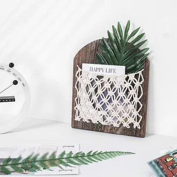 

Bohemia Wooden Magazine Storage Basket Macrame Weaving Magazine Holder Hanging Pocket Shelf Organizer Rack Wall Decoration &