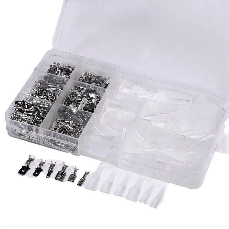 

Promotion! 270pcs Male Female Spade Connector Wire Crimp Terminal Block with Insulating Sleeve Assortment Kit 2.8mm 4.8mm 6.3mm