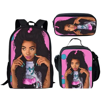 

African Girl Printing School Bagpack Custom pattern fashion 3pcs/set School Bags for Kids Children Bags for Kids Black Girl