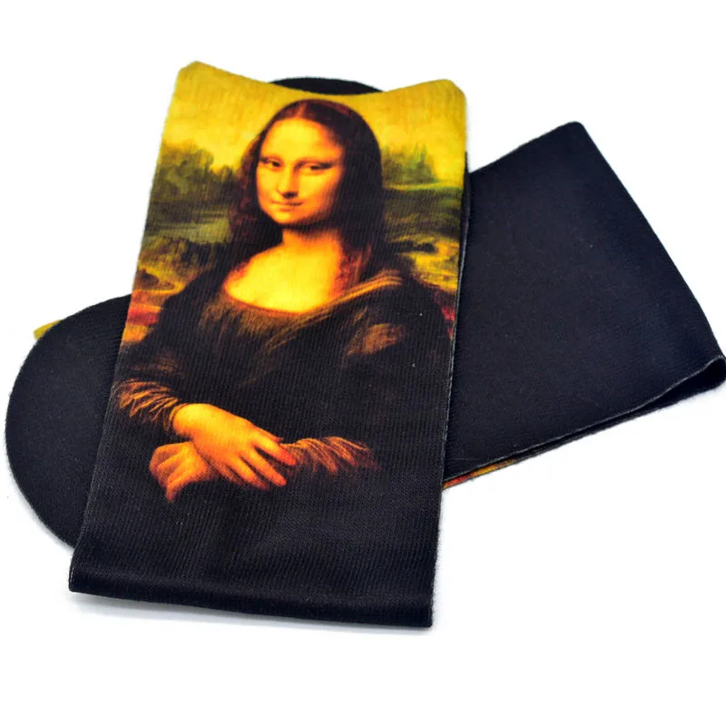 Mona Lisa Retro Printed Art Socks For Unisex Fashion Funny Famous Painting Long Socks Van Gogh Starry Night Women Cotton Socks