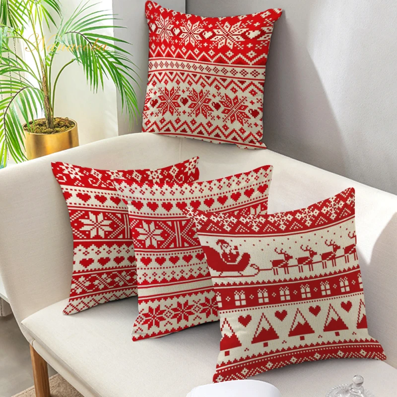 

Nordic Geometric Red Christmas Pillow Cover Stripe Cushion Cover Home Decorative Throw Linen Pillowcase Sofa Pillow Covers
