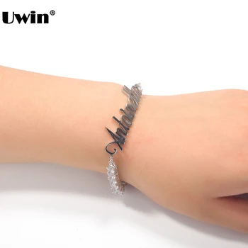 

Uwin Custom Name Bracelet with Extension Chain Art Fonts Gold/Silver Color Iced Out CZ Tennis Chain Anklets Hiphop Jewelry