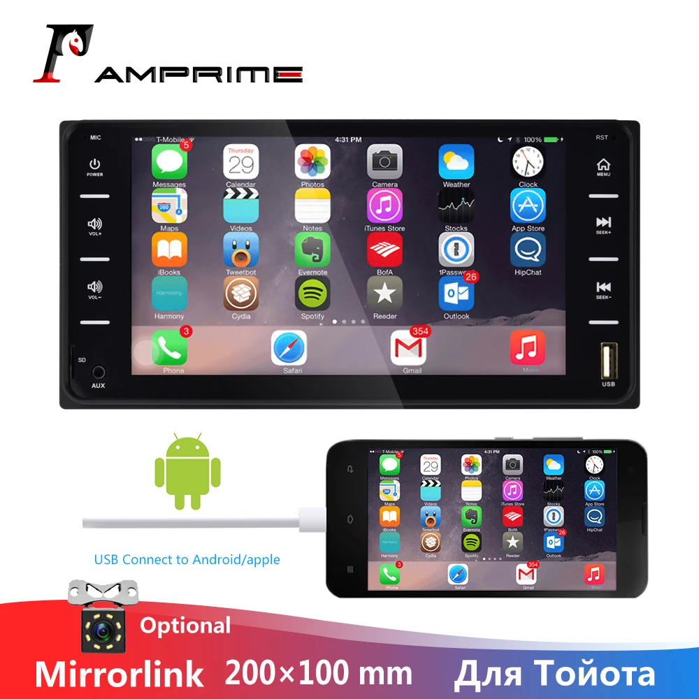 Автомагнитола AMPrime 2din 7 &quotсенсорный экран мультимедиа Авторадио Bluetooth MirrorLink для