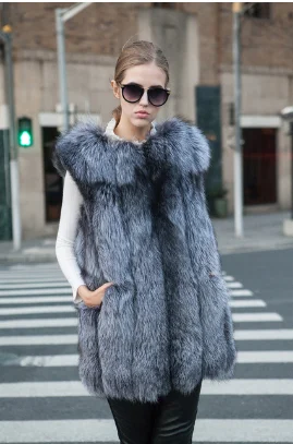 Silver Fox Fur Модный дизайн, удобная Роскошная уличная одежда, натуральный Лисий мех, жилет, теплый, утолщенный, Повседневный, Highstreet, монтео, Femme Hiver - Цвет: Silver Fox Fur