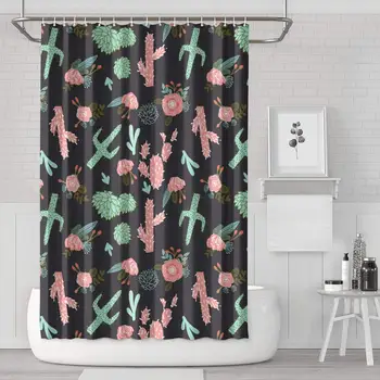 

Cactus Floral Southwest Flower Cactus Shower Curtain Set Waterproof Durable for Bathroom,Printing Bath Curtains