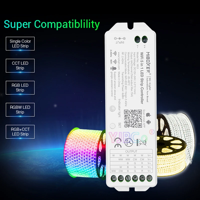Контроллер светодиодный Miboxer 5 в 1 Wi Fi WL5 2 4 ГГц 15 А YL5 усовершенствованная лента с