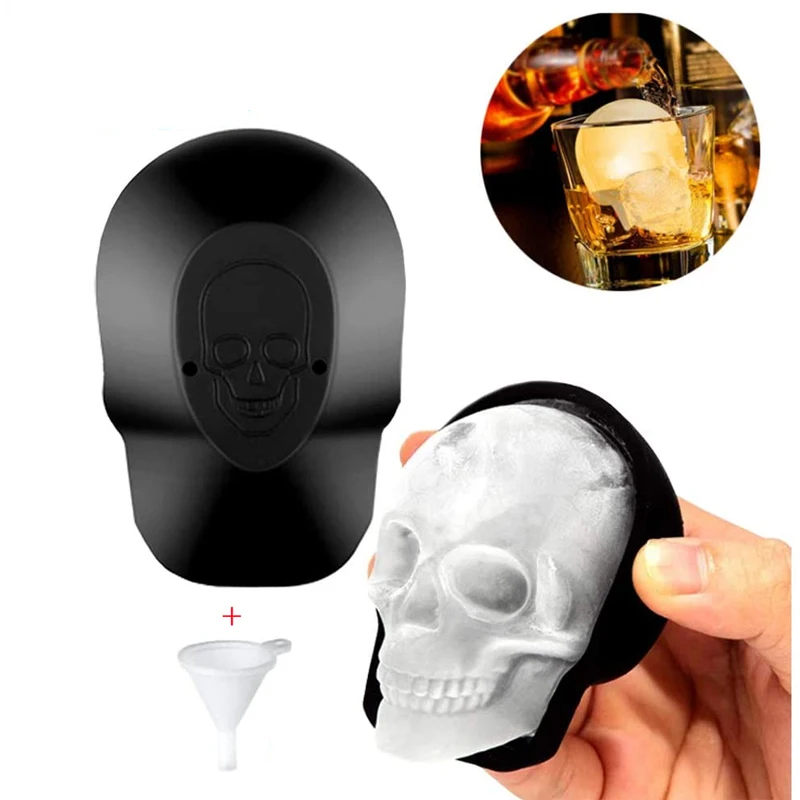 

3D Big Skull Ice Tray with Funnel Silicone Mold Bar Party Wine Ice Cube Maker Mold Ice Tray Tool Chocolate Mould
