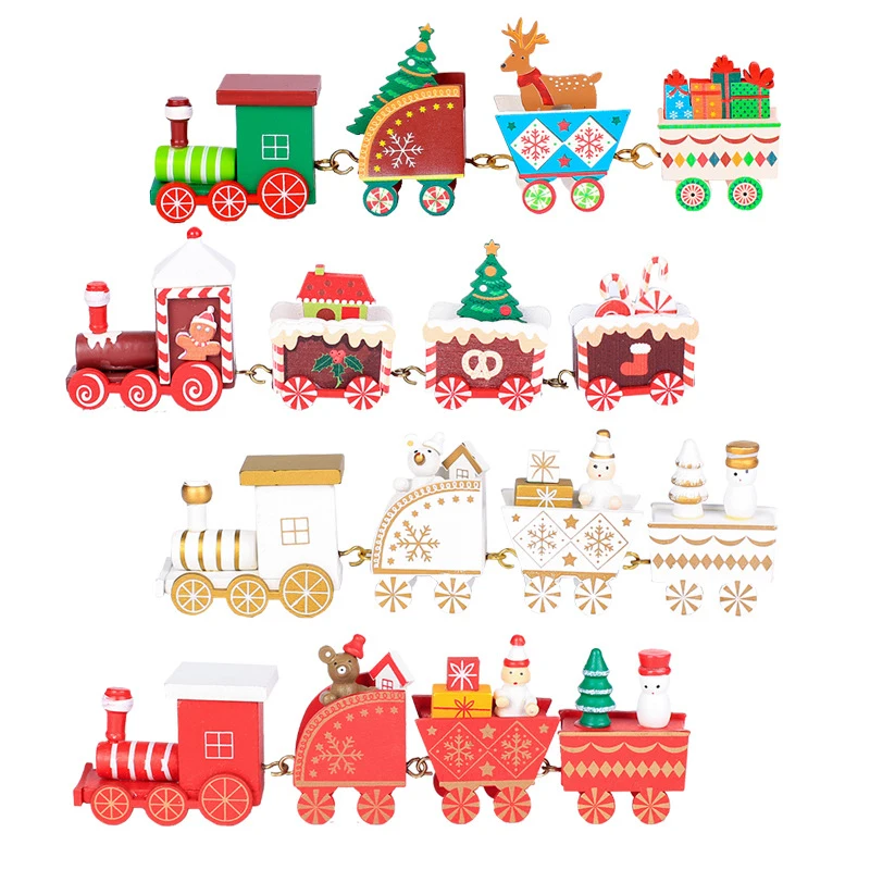 

Creative Christmas four-section train Christmas cartoon children's gifts wooden window decoration wooden toys baby toys