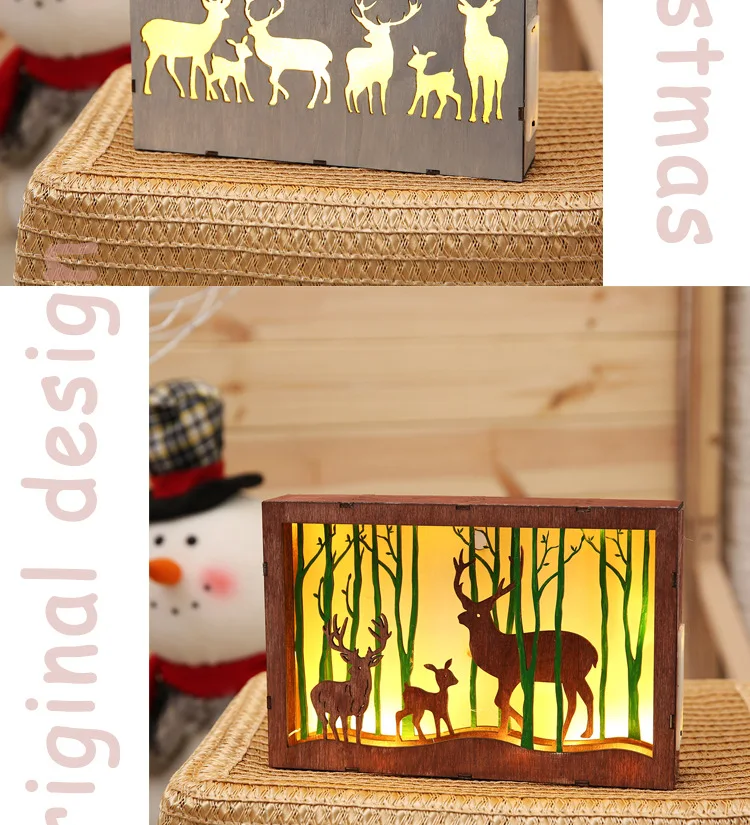 Christmas Decorations Color Light Wood Frame-Shaped Decoration Forest Elk Scene Set Props Cross Border