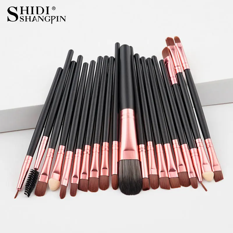 20pcs-black 20 шт., кисти для макияжа, роскошное шампанское, для тональной основы, пудра, румяна, тени для век, консилер, Кисть для макияжа глаз, косметика, инструменты для красоты - Handle Color: 20pcs-black