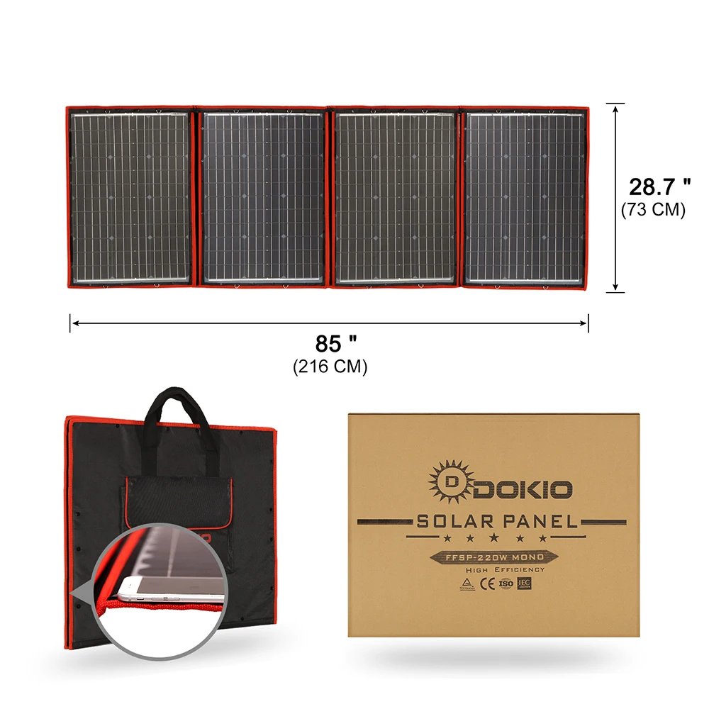 Солнечные панели Dokio складные 200 Вт (50 x 4 шт.) 18 в 12 В|black solar panel|solar panel 200wpanel |