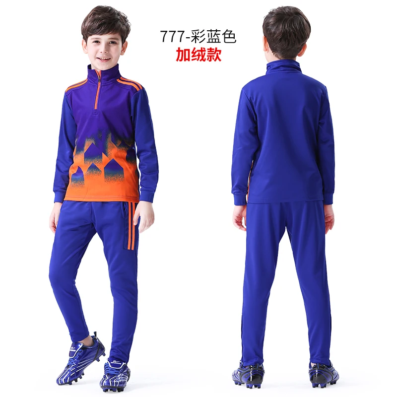 Plus velvet models 4 Детские футбольные мужские футбольные комплекты Джерси Плюс Вельветовая тренировочная рубашка с длинными рукавами комплект с шортами для мальчиков-близнецов Джерси Diy именной номер - Цвет: Plus velvet models 4