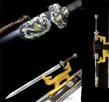 

DAMASCUS FOLDED STEEL CLAY TEMPERED EBONY SAYA HINESE DRAGON PHOENIX SWORD