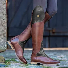 Женские сапоги В рыцарском стиле сапоги для верховой езды выше колена в западном стиле зимние высокие кожаные сапоги-трубы г. Женская обувь с острым носком на низком каблуке в стиле ретро