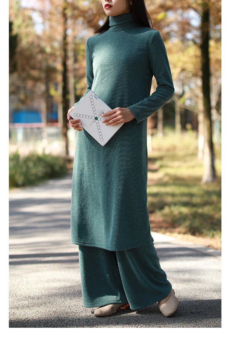 LZJN 2019 Autumn Winter Full Sleeve Women Knitted Turtleneck Sweater Dress Mid-length Female Knit bottoming Shirt Black 4 Colors (15)