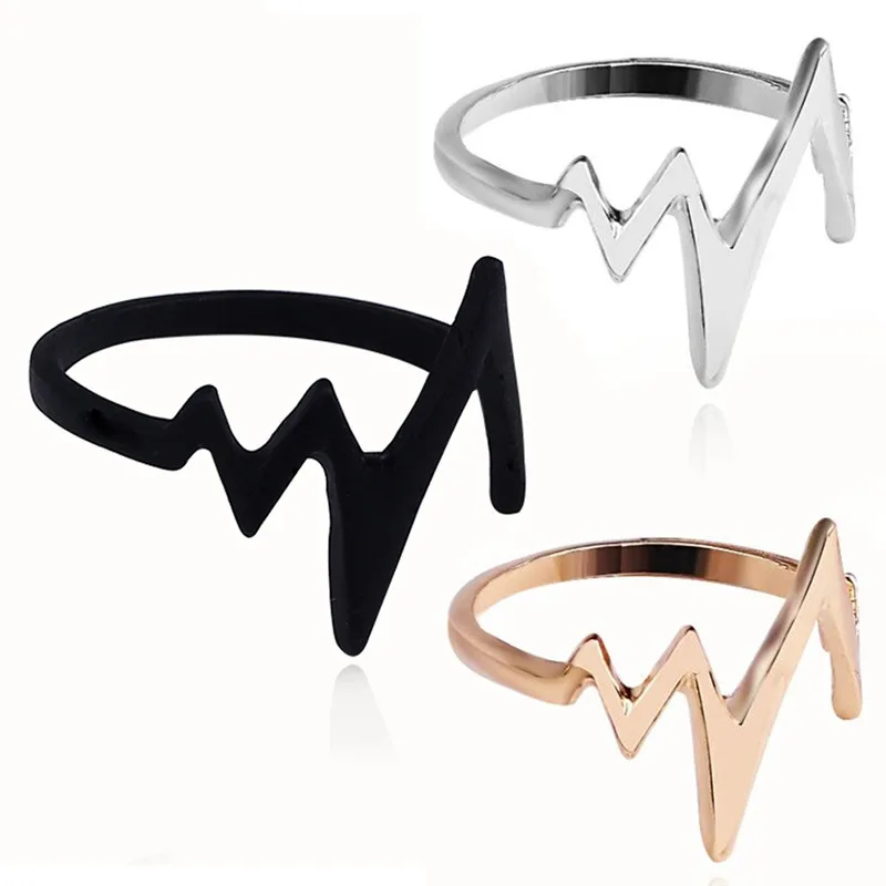 1pc Vintage Heart Beat Rings for Women Adjustable Electrocardiogram Ring Simple style Fashion Jewelry for Party