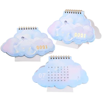 

3pcs Calendars Cartoon Clouds Shape Simple 2021 Calendars Table Calendar Desk Calendars for Dormitory Home Office