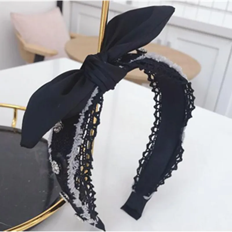 Боковая повязка на голову с бантом для женщин, джинсовая повязка на голову, повязка на голову с кристаллами, для взрослых, бутик, повязка на голову, бант, аксессуары для волос