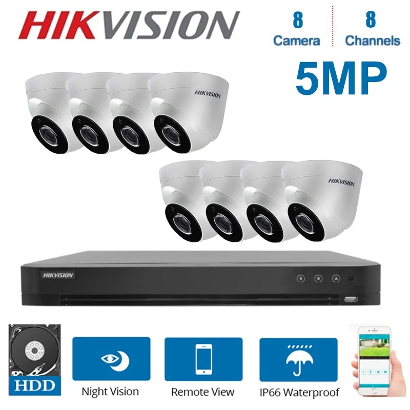 

Network Hikvision 8 Channels DVR with 5MP Dome Night Vision camera Kits 8PCS 4 in 1 Camera CCTV Security System