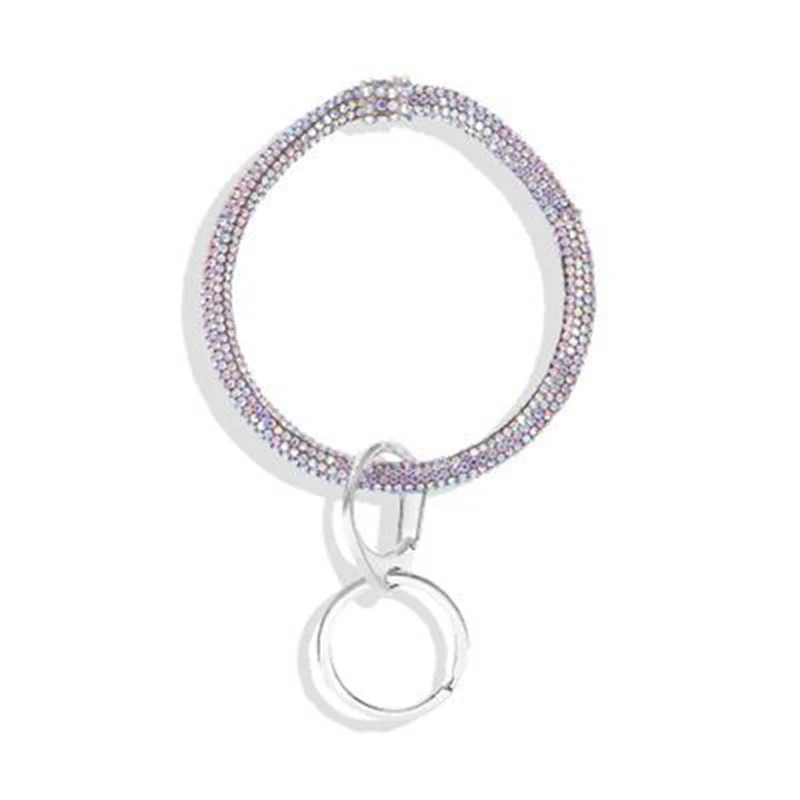 D Cpop Trendy Wristlet Keychain Glitter Rhinestone Key Ring Bangle Round Car Key Chain Holder Free Your Hands Women Accessories - Цвет: D