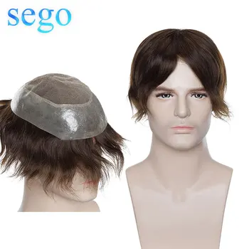 

Sego 8"x10" Lace & PU Men Toupee Remy Hair Replacement Systems Indian Human Hair Hairpiece wig Density 120%