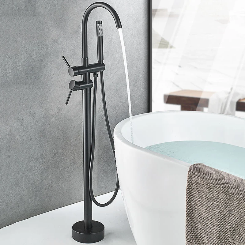 Black / Chrome / Gold / Floor-Standing Bathtub Dragon Freestanding Bathtub Faucet With Hand Shower Floor Bathtub Tap