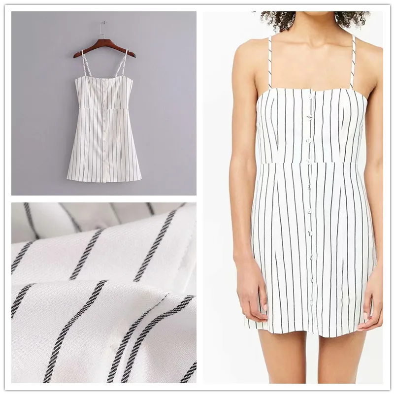 

Summer Europe And America Repair Stripes Strapped Dress Women's Versatile Slimming Sleeveless Dress Body Single Breasted Vest Sk
