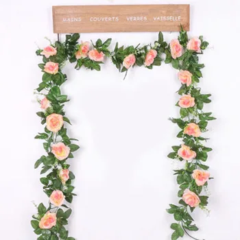 

2.2m Silk Artificial Roses Flowers Vine Fake Silk Rattan Flowers Decoration for Wedding Garden Decoration Hanging Garland Wall