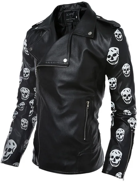 New Products Men Cool Cable-Stayed Slim Fit Large Lapel Men Joint Leather Coat Slim Fit Coat 7577